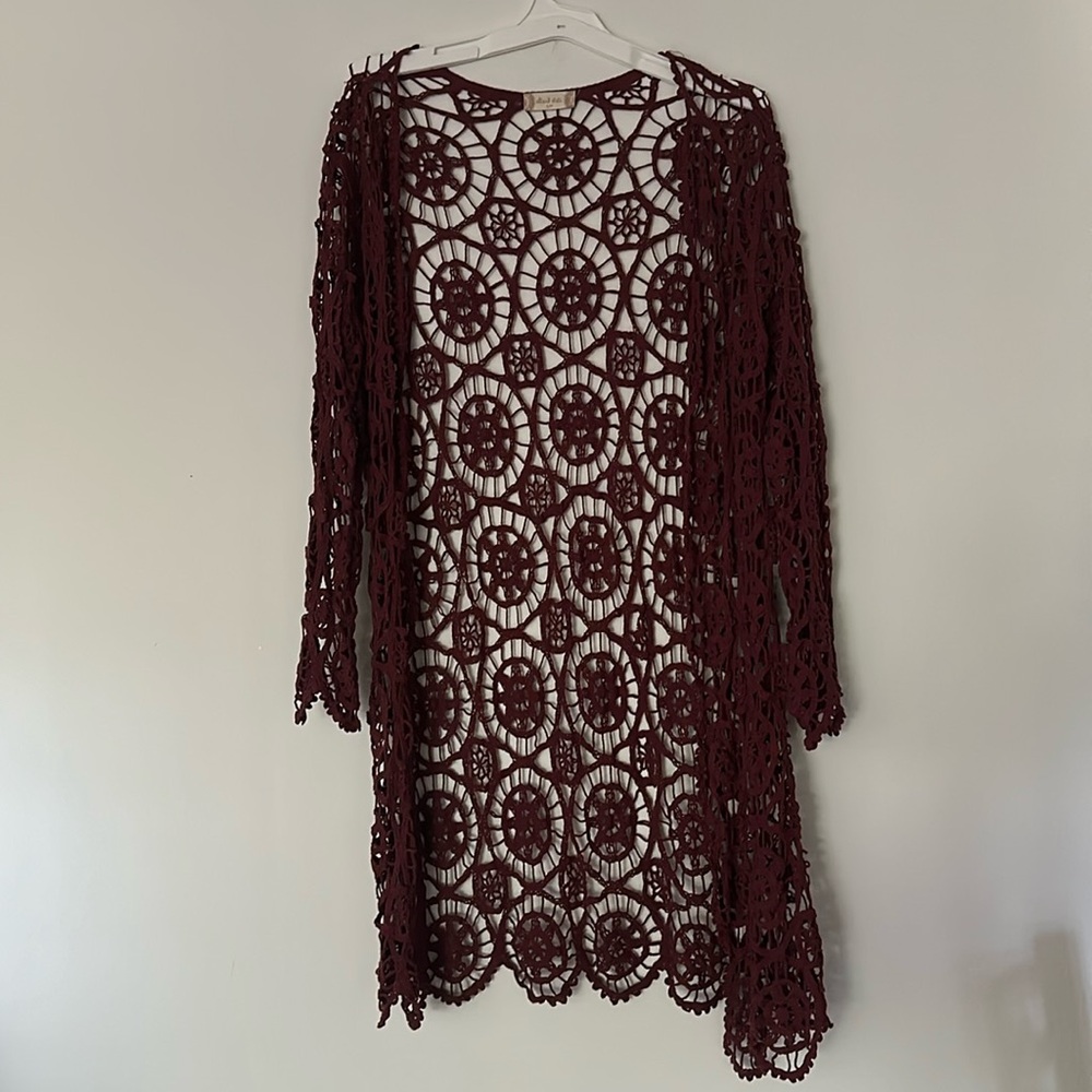 Maroon Crochet Cardigan